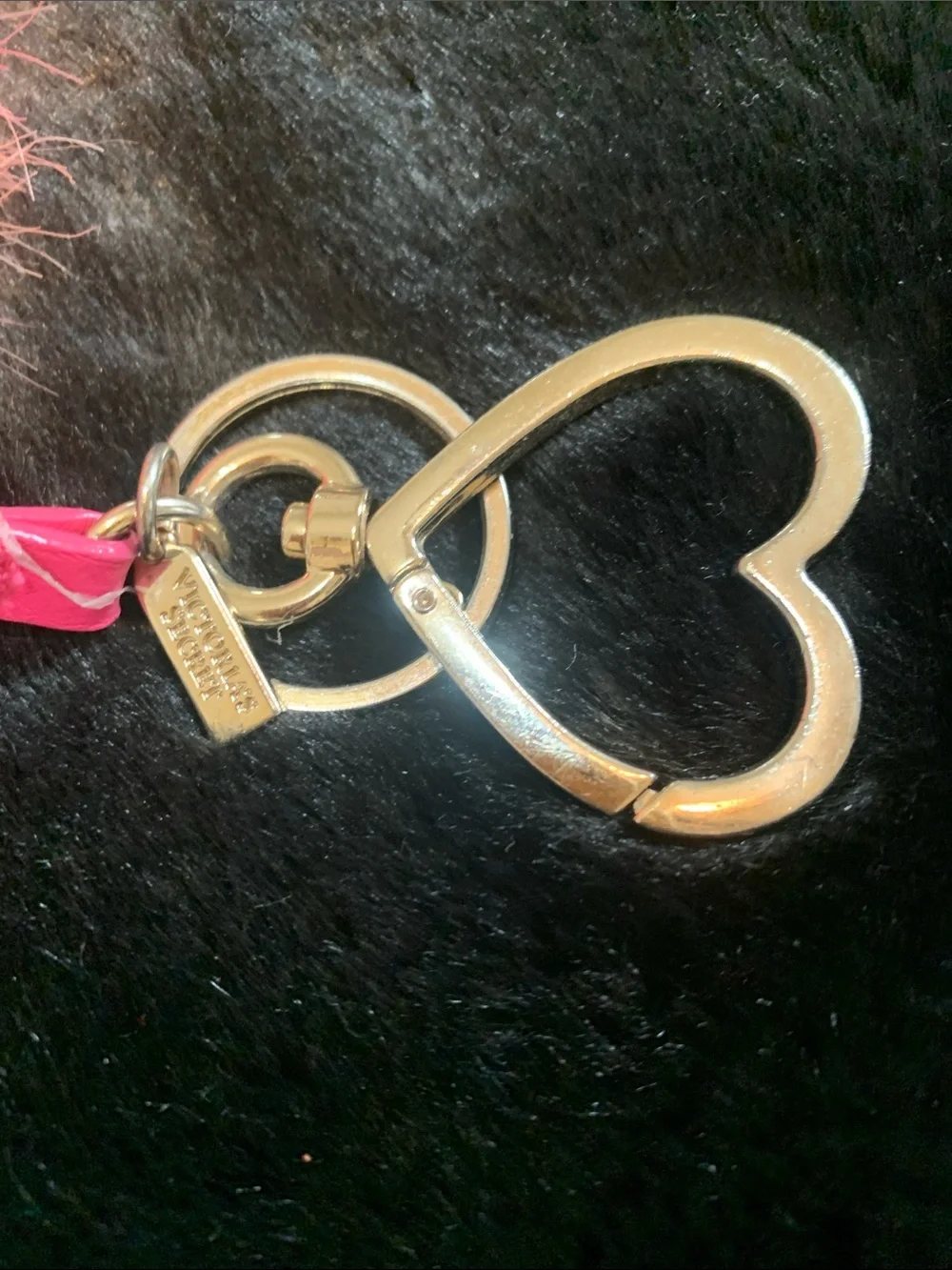 Victoria's Secret Pink & Orange Heart Sunglasses Fluffy Keychain